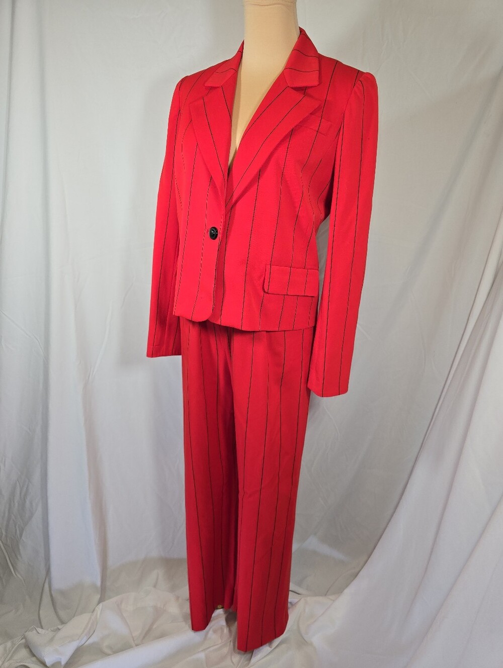 Vintage Red with Black Pinstripe Women's Blazer & Trousers Suit